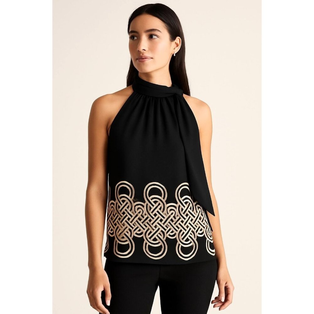 Banana Republic Silk Tie Neck Halter Top Womens Small Black Y2K Office Glam